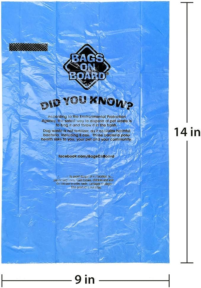 Bags on Board Dog Poop Bags, Strong Leak Proof Waste Bags, 315 Count | Strong Leak Proof Dog Waste Bags, 9 x 14 Inch Size, Durable Cleanup Solution, Blue Bags, 315 Count Refill Pack