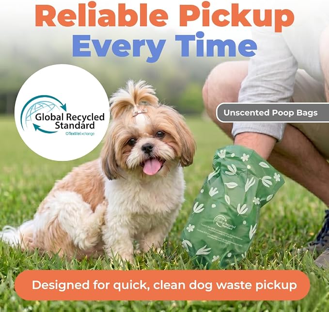 Best Pet Supplies GRS Poop Bags for Dogs - 600 Count, Green, Unscented | Unscented, 50% Post-Consumer Recycled Plastic, Leak-proof, Easy-Tear perforations, Thick Bags, Fits Standard Holders