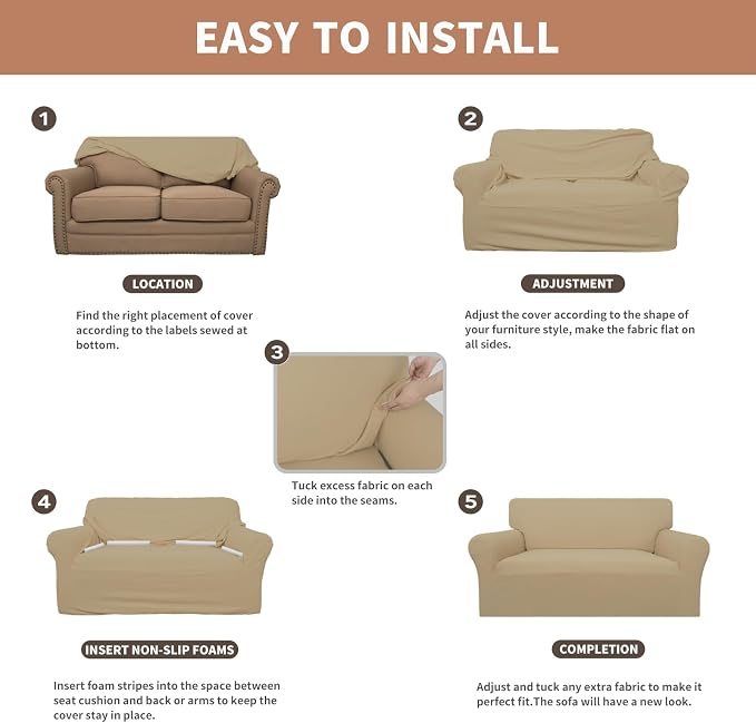 Easy-Going 100% Waterproof Couch Cover, 3 Cushion Oversized Sofa Cover | Leakproof Sofa Slipcover, Stretch Jacquard Furniture Protector Against Stain Spill from Kids, Pets, Dog, Sand