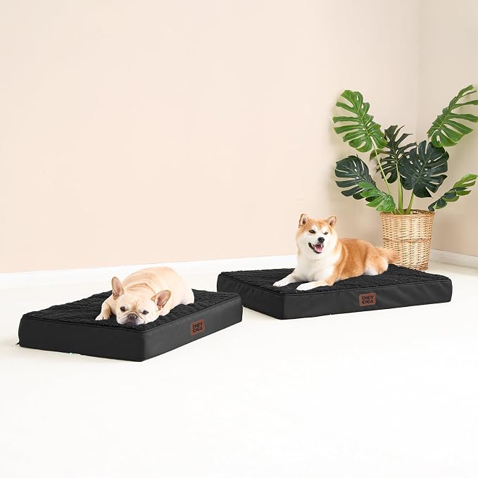 EHEYCIGA Orthopedic Dog Bed Large with Removable Washable Cover,Black,35x23 | Egg Crate Foam Support,Durable Oxford fabric,Non-Slip Bottom,Machine Washable,Soft Waterproof Plush Pet Bed Mat For Crate