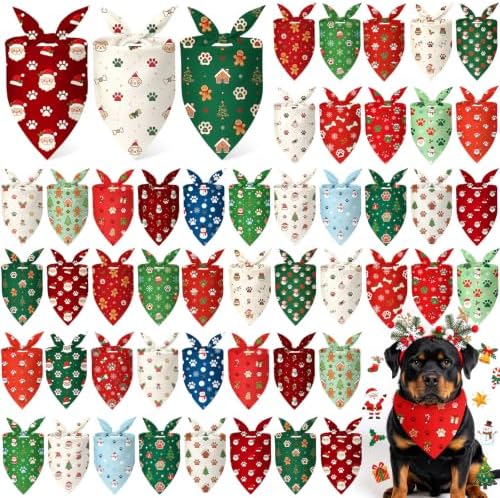 Preboun 50 Pcs Chriastmas Paw Print Dog Bandanas Bulk, Xmas Party by Preboun