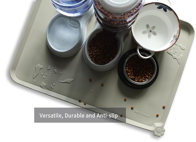 Hoki Found X-Large Silicone Pet Feeding Mats - Non Slip, Waterproof Dog & Cat Food Mats - Placemats for Carpet - Cream Green