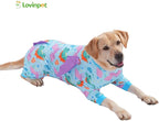 LovinPet Large Dog Pajamas, Four-Leg Stretch Onesie Bodysuit, Lightweight UV-Shielding Pajamas, Anti-Lick Calming Recovery Suit for Surgery, 3D Dino Wing Design with Soft Spikes， Blue Purple， XXL