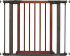 Midwest 29" Walk-Thru Dog Gate, Wooden Door | Steel Frame, Pressure Mounted, Expands 29.5"-38" Wide, Auto-Close Door, Latch Closure, Includes Two 3" Extensions