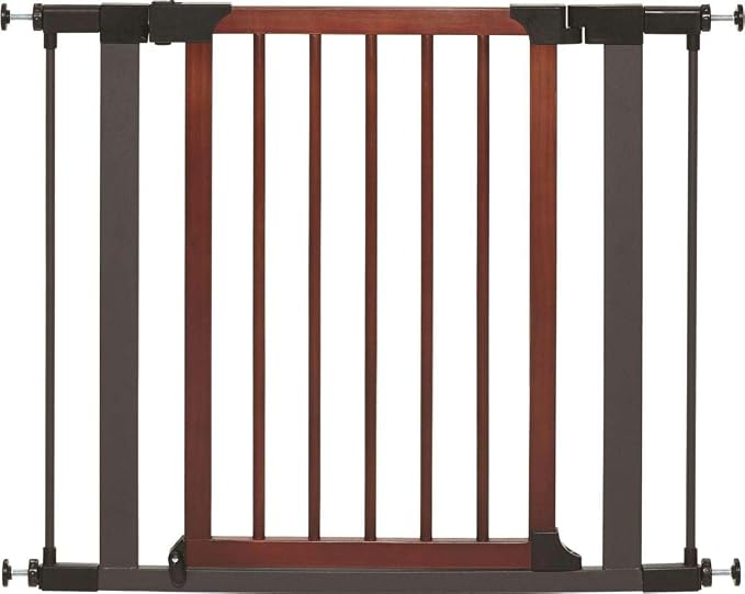 Midwest 29" Walk-Thru Dog Gate, Wooden Door | Steel Frame, Pressure Mounted, Expands 29.5"-38" Wide, Auto-Close Door, Latch Closure, Includes Two 3" Extensions