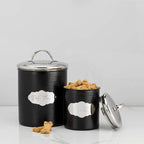 Amici Pet Cavalier Metal Canister Treats Jar, 40 Fluid Ounces, Black and Silver