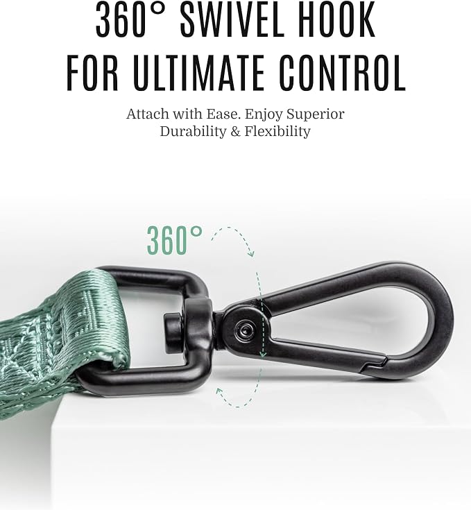 Fei & Eve Classic Dog Leash | Soft-Touch 210D Nylon, Dual Padded Handles, Traffic Handle, Tangle-Free, Heavy Duty, Glacier Green, 4FT