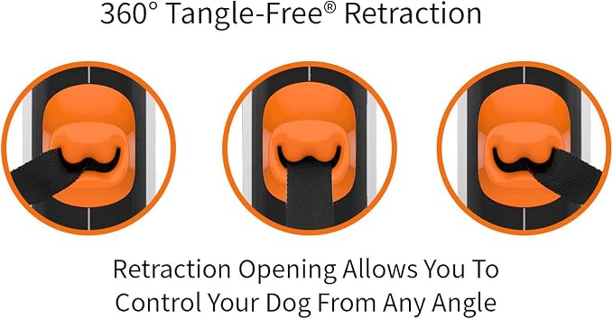 TUG 360° Tangle-Free Retractable Dog Leash with Waste Bag Dispenser (Small, White/Orange)