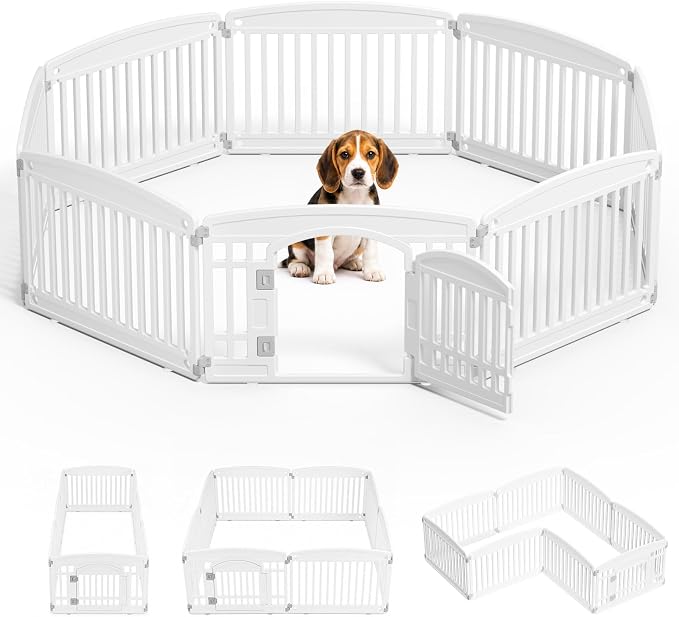 NEWBULIG Dog Playpen 6-Panel, 24IN Puppy Playpen, Stable Dog Play Pen Indoors Outdoor with Secure Locking Door, Plastic Pet Fence for Small & Medium Dogs