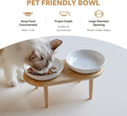 Havniva Elevated Cat Bowls, Cat Food and Water Bowl Set, Ceramic Cat Bowl | Raised Cat Food Bowls, Whisker Friendly, 5.6” Shallow Cat Dishes, Wide Cat Plates, Non-Slip Wood Stand, Two Heights