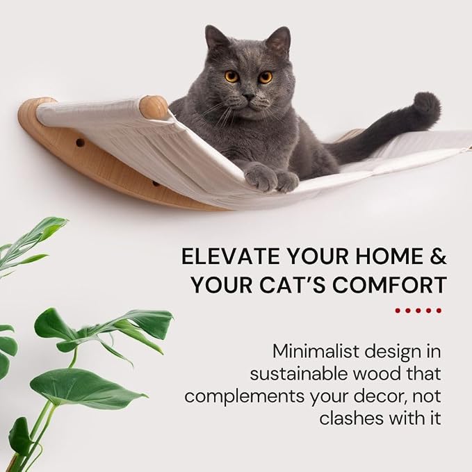 Cat Wall Hammock for Large Cats, Cat Wall Bed | A space-saving wall mounted cat bed with a washable, replaceable cushion that holds big cats up to 35 lbs