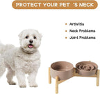 Havniva Elevated Slow Feeder Dog Bowls, Ceramic Dog Bowl Slow Feeder Set | 0.9 Cups Raised Slow Feeding Bowl for Small Breed, 6.1” Dog Water Bowl with Wooden Stand, Puzzle Dog Slow Feeder, Non-slip