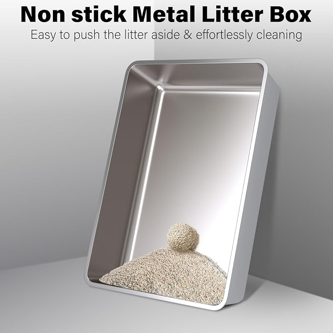 Stainless Steel Litter Box, Metal Cat Litter Box XXXL | 28" X 20" X 6", Extra Large Steel Litterbox for Big Cat, Multiple Cats, No Smell, Non Stick, Easy Cleaning