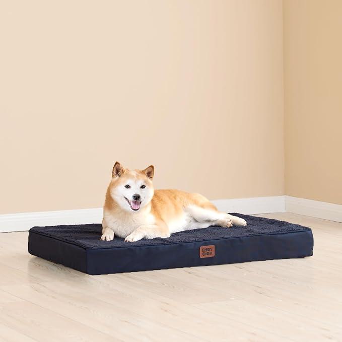EHEYCIGA Orthopedic Dog Bed Large with Removable Washable Cover,Navy,41x27 | Egg Crate Foam Support,Durable Oxford fabric,Non-Slip Bottom,Machine Washable,Soft Waterproof Plush Pet Bed Mat For Crate