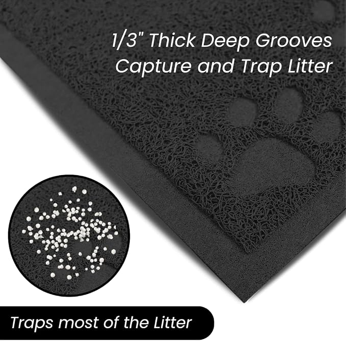 Andalus Small Cat Litter Mat, Pack of 1 - Waterproof, Non-Slip & Easy to Clean Cat Litter Box Mat for Extra Efficient Pet Litter-Trapping, Black (15.75” X 11.75”)