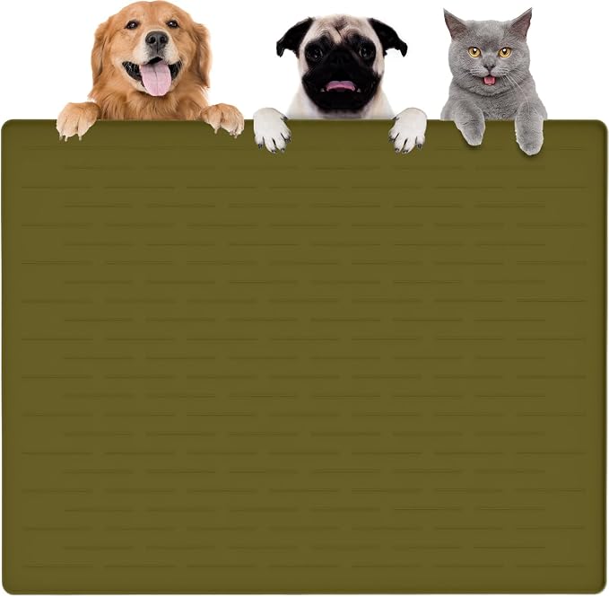 Largest Dog Food Mat, 39.5"x29.5" Silicone Dog and Cat Mat for Food and Water Bowls, Thinken Waterproof Non-Slip XXXL Pet Feeding Mat for Floors (Avocado Green)