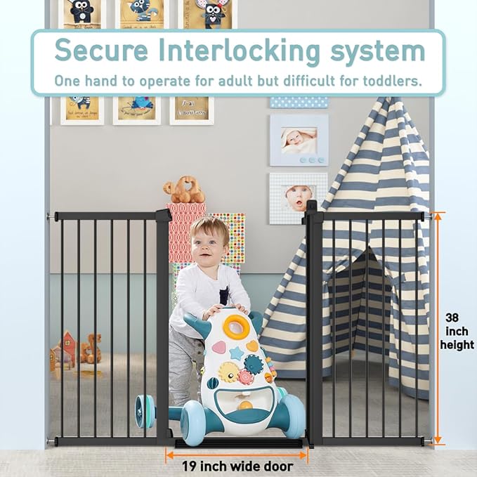 Fairy Baby Narrow Baby Gate 24.5"-29.5" Inch Wide, 38" Tall Pressure Mounted Auto-Close Small Pet Gate for Stairs and Doorways, No Drill Metal Safety Gate Indoor for Kids and Pets, Black