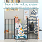 Fairy Baby 38" Extra Tall Baby Gate for Stairs Doorways, Fits Openings 29.5" to 40.5" Wide, Auto Close Extra Wide Dog Gate Indoor for House, Metal Pressure Mounted Safety Child Gate for Pets, Black