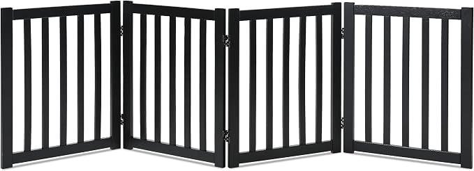 LZRS Wooden Free Standing Dog Gate 80" W x 24" H, Foldable Solid Hardwood Pet Safety Fence for House Doorways, Stairs, Hallways, Step-Over Pet Barrier, No Drill Easy Setup, Black