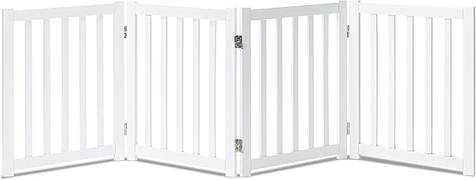 LZRS Wooden Free Standing Foldable Dog Gate Indoor – 80" W x 24" H, Extra Wide Step-Over Safety Pet Gate for Doorways, Stairs, Hallways, Large Spaces & Playpen for Puppies Indoor Use, White