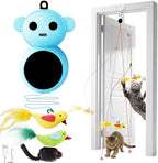 Interactive Cat Toys with Automatic Feather Flying Bird for Bored Adult Cat | Catpick toy Doorway Hanging Feather Toys Safe for Indoor Kitten, Wand Toys for Exercise &Enrichment, Rechargeable, Blue