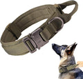 Tactical Dog Collar for Large Dogs with Control Handle,Green,L | 1000D Heavy-Duty Nylon Fabric，Quick-Release Metal Buckle，Soft-Padded Webbing，Velcro Patch&D-Ring for Training and Hiking