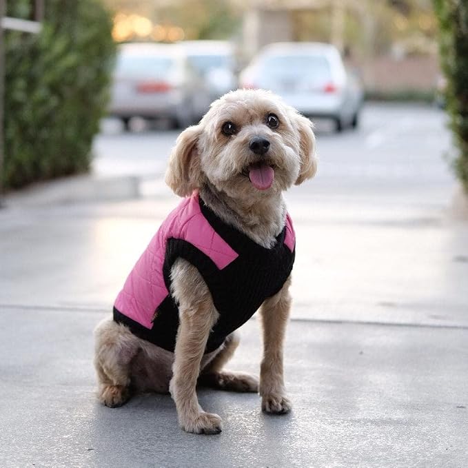 Gooby Fashion Vest Dog Jacket - Pink, Small - Warm Zip Up Bomber Vest with Dual D Ring Leash - Winter Water Resistant Small Dog Sweater