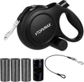 26Ft Retractable Dog Leash for Medium/Large Dogs up to 110lbs, Strong Heavy Duty Retractable Leash with Chew-Proof Cable, 360 Tangle Free, One Hand Brake Lock & Poo Bag Holder (Black)
