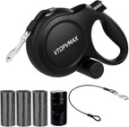 26Ft Retractable Dog Leash for Medium/Large Dogs up to 110lbs, Strong Heavy Duty Retractable Leash with Chew-Proof Cable, 360 Tangle Free, One Hand Brake Lock & Poo Bag Holder (Black)