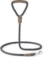 Mile High Life Dog Leash Braided Cotton Rope w/Leather-Wrapped Ends/Handle | Rust-proof 360° swivel clasp, Heavy-duty for medium/large dogs. Great for weddings, daily walks (6 FT, 1/2", Dark Gary)