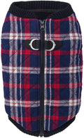 Gooby Fashion Vest Check Dog Jacket - White Check, Large - Warm Zip Up Bomber Vest with Dual D Ring Leash - Winter Water Resistant Small Dog Sweater