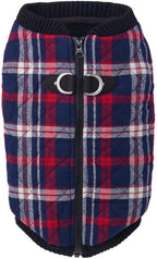 Gooby Fashion Vest Check Dog Jacket - White Check, Small - Warm Zip Up Bomber Vest with Dual D Ring Leash - Winter Water Resistant Small Dog Sweater