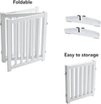 LZRS Freestanding Dog Gate 60" W x 30" H Solid Wooden Pet Gate for Doorways, Stairs & Hallways, Expandable & Foldable with Support Feet，Indoor Use,White