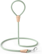 Mile High Life Green Dog Leash with Genuine Leather Connection, 4/5/6 FT | Rope Leash, Heavy Duty 360° Swivel Metal Clasp, for Small Medium & Large Dogs (Cream Green, 48 Inch)