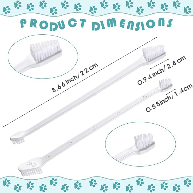 Gerrii 200 Count Dog Toothbrush Double Headed Pet Toothbrush Long Handle Dog Tooth Brushing Kit Soft Bristles Pet Tooth Brush for Doggy Cat and Most Pets Teeth Cleaning Dental Oral(White)