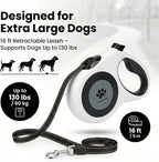 16 ft Retractable Dog Leash for Extra Large Dogs up to 130 lbs,Tangle-Free Nylon Tape,White Dan24 XL