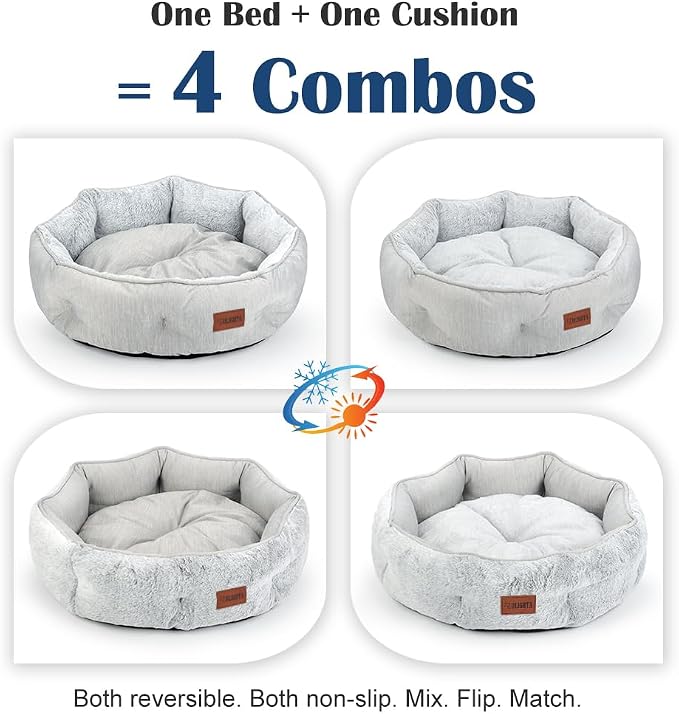 Small Dog Bed for Small Dogs, Cat Bed for Indoor Cats, Cooling Pet Bed for Puppy, Reversible Design with Cool-Touch Summer Side, Machine Washable with Non-Slip Bottom 25 Inch