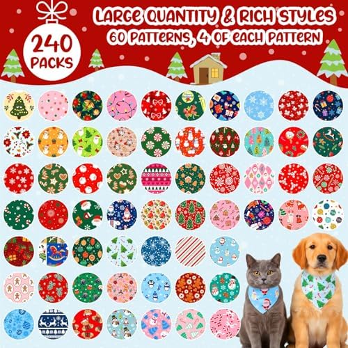 Geyoga 240 Pcs Christmas Dog Bandanas Bulk Xmas Pet Bibs Triangle Scarf - Image 3
