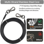 Dog Tie Out Cable - Chew Proof Steel Wire Lead - 360° Tangle Free Outdoor Leash for Pups - Dog Runner Cable for Small to Medium Dogs (Black, 45lbs/30ft)