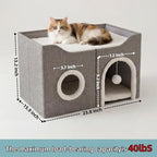 Eolahalcy Cat Beds for Indoor Cats - Large Cat Cave for Pet Cat House with Fluffy Ball Hanging and Scratch Pad, Foldable Cat Houses for Large Indoor Cats,Cat Hideaway, 23.8x15.9x13.2 inches, Grey