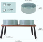 SPUNKYJUNKY Ceramic Elevated Dog Bowls Raised with Acacia Bamboo Wooden Stand, 8.3'' Dog Food Water Bowls Set Non-Slip for Medium Large Sized Breed Microwave Dishwasher Safe - 60 OZ,Light Green