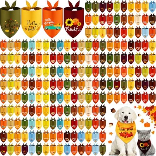 200 Pcs Fall Thanksgiving Dog Bandanas Bulk, Autumn Grooming Costume by Clysee