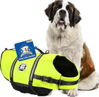 Dog Life Jacket - Swimming Vest for Dogs, Adjustable, Reflective, Comfortable, Multiple Colors, Patterns, XX-Small to Extra Large Dog Swim Vest with Handle (Neon Yellow, X-Large)