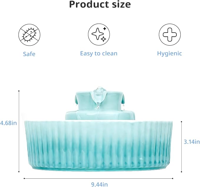 Ceramic Cat Water Fountain, 2.1L/71oz Cupcake Pet Water Fountain | Gradient Blue Automatic Pet Water Fountain For Cats & Dogs, Double Filtration, Easy To Clean, 360° Circulating Water Design