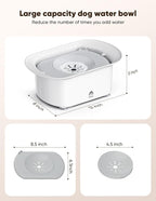 Dog Water Bowl 2.2l/75oz - No Spill Splash-Proof Design, Anti-Slip Suction Base & Slow Flow Dripless Dispenser, Large Capacity Dog Bowl for Messy Drinkers (White- Gray)