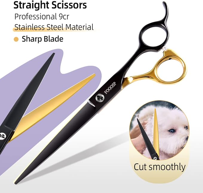 Dog Grooming Scissors Kit for Small Dogs, Black and Gold Two-Color Blender Shears Chunker Shears Curved Scissors Straight Scissors 4 pcs Set(Black&Gold,Kit)
