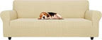 ZNSAYOTX Stretch Oversized Couch Cover Universal Sofa Covers for Living Room Dogs Pet Furniture Protector Spandex Extra Large Sofa Slipcovers with Anti Slip Foam Sticks (Beige, XL Sofa)