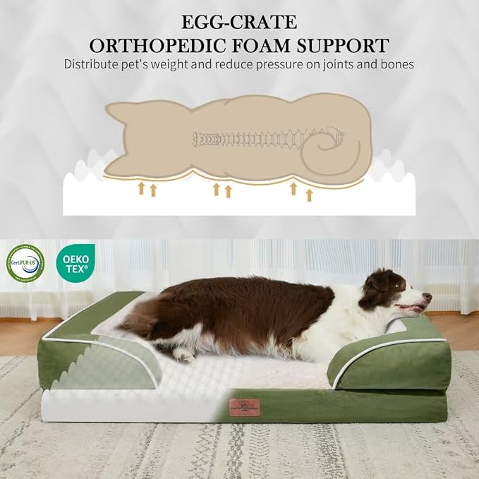 Comfort Expression Orthopedic Dog Beds for Large Sized Dog with Bolster | Waterproof Dog Couch Bed with Washable Cover & Non-Slip Bottom, Supportive Egg Crate Foam Large Pet Bed, 36x27 Inch