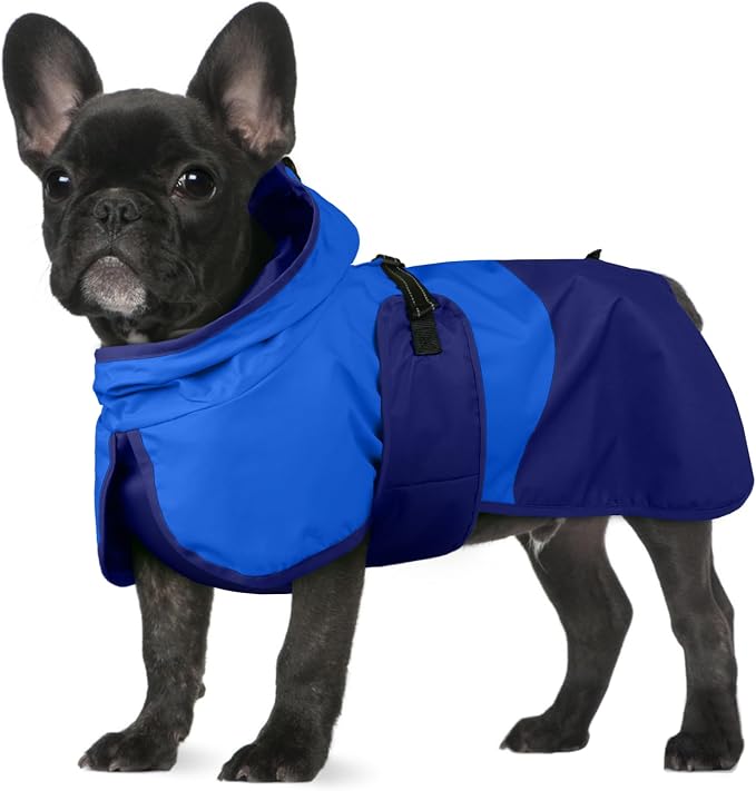 BRKURLEG Dog Raincoat, Waterproof Rain Jacket with Hood, Blue, M | Adjustable Windproof Rainproof Jacket with Leash Hole, Reflective Breathable Rain Coat Poncho, for Small to Large Dogs
