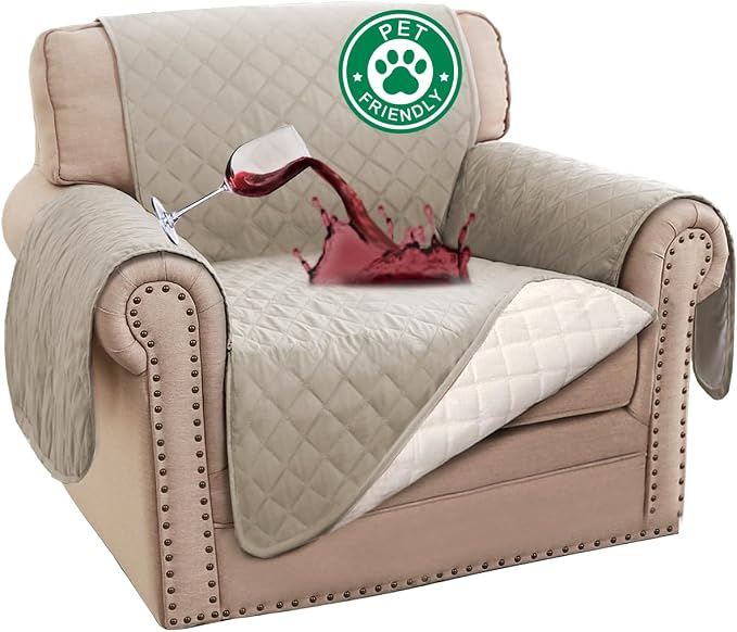 Turquoize 100% Waterproof Sofa Covers Chair Cover Slipcover Couch Protector Triple Non-Slip Sofa Slipcover for 1 Cushion Furniture Protector for Pets, Kids,Dog (Chair 23", Pale Oak)